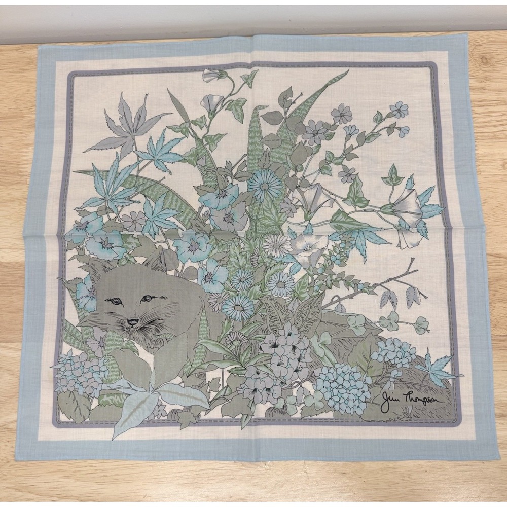Vintage 1980s Jim Thompson Cat Garden Floral Napkins Set of 8 Blue Green 16"#30